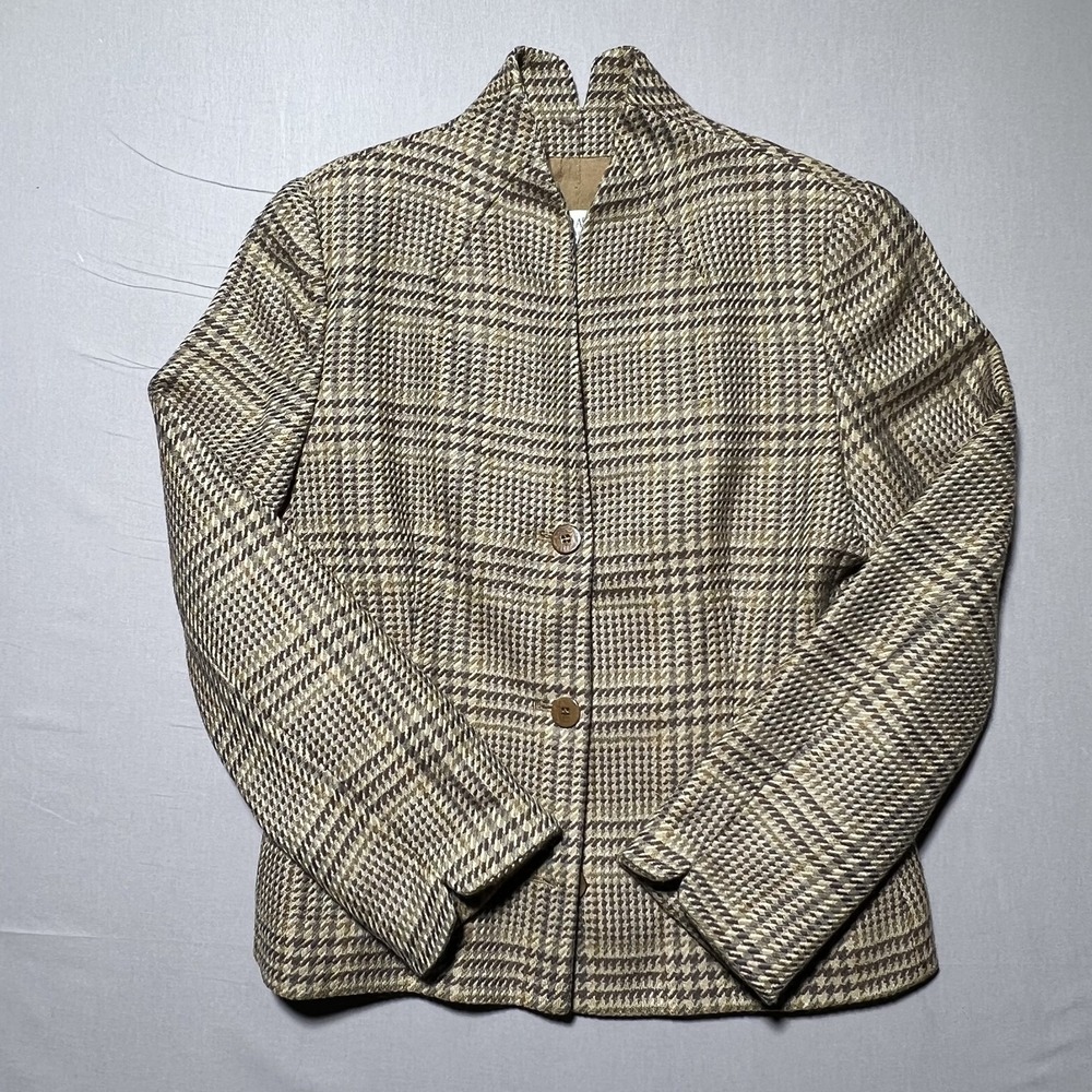 Giorgio Armani Blazer Womens 6 Brown Plaid Wool Jacket Made Italy‎ Le Collezioni
